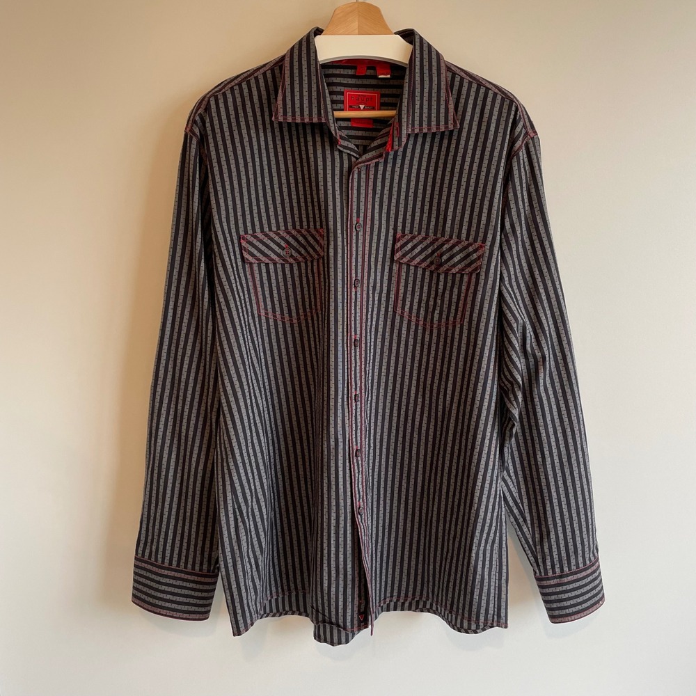 Haupt Germany Men's Black Striped Button‎ Up Shirt Long Sleeve Fashion Fit XL